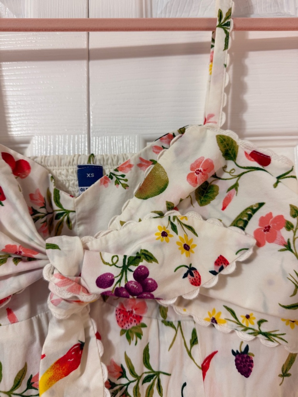 GAP Scallop Bow Floral Fruit Summer Midi Dress with Adjustable Straps XS - Picture 5 of 5
